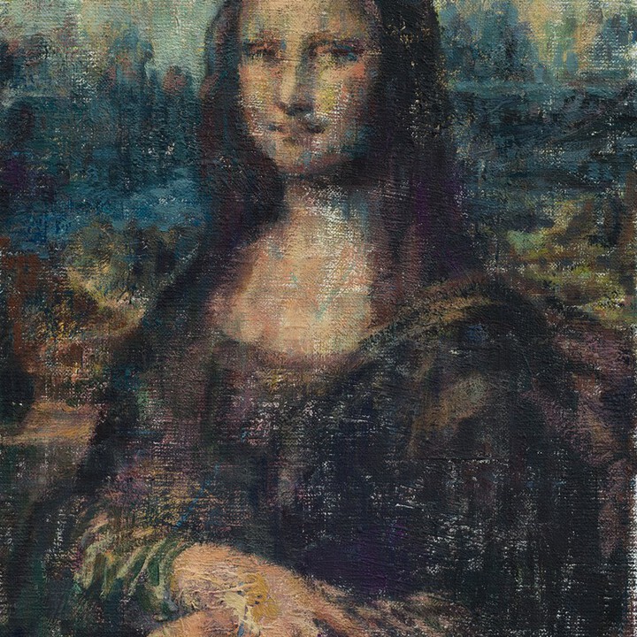 Jochen Plogsties, 4_13 (Mona Lisa), 2013
Oil on linen, 14 3/5 × 9 2/5 in 37 × 24 cm
Courtesy ASPN Leipzig © VG-Bild-Kunst, Bonn 2014