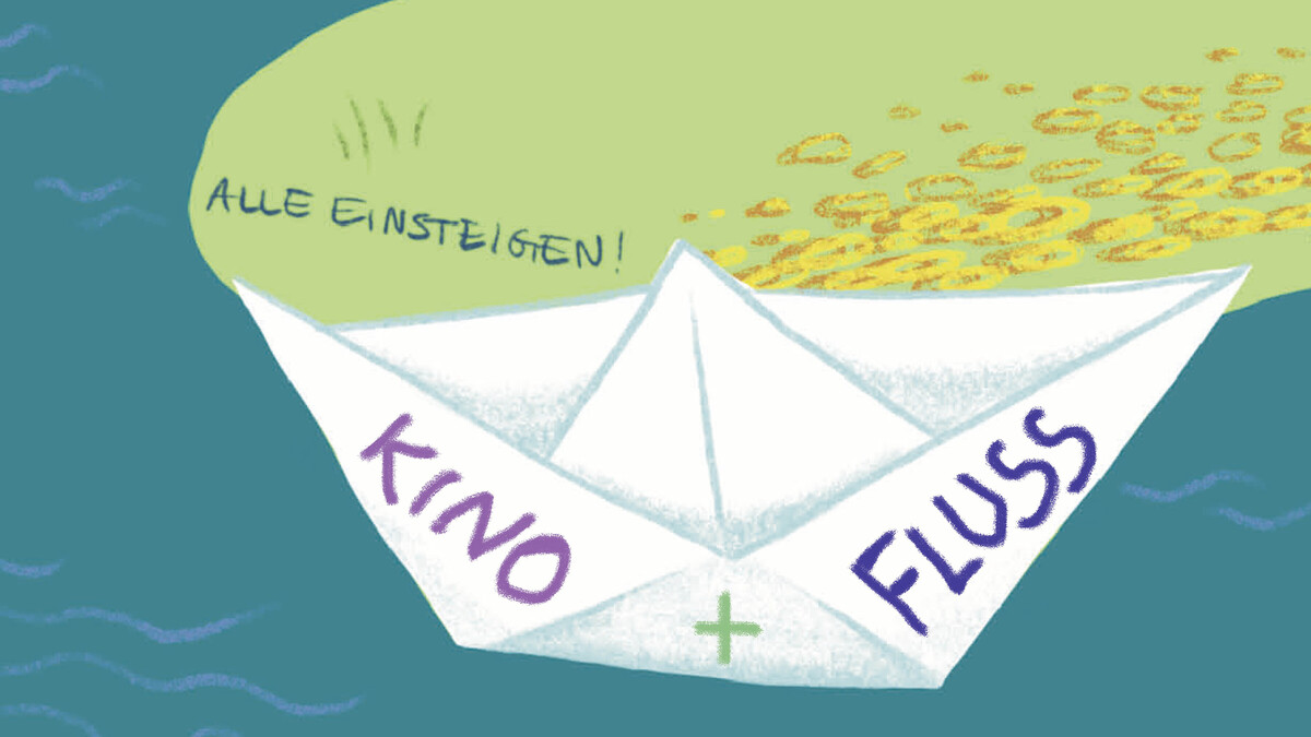 Ein illustriertes Papierboot auf einem Fluss