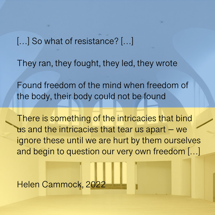 Text fragment from the performance "Gathering",
Helen Cammock, 2022